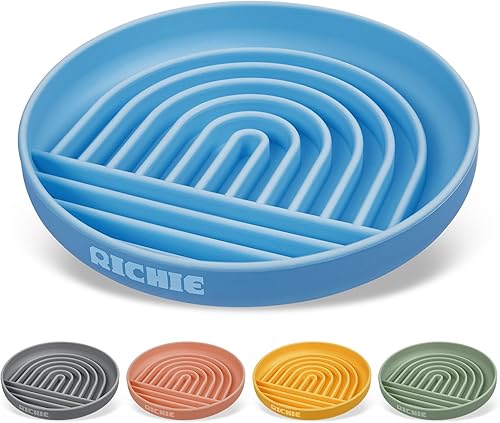 RICHIE Slow Feed - Cuenco para perros, antigolpe, silicona duradera, seguro para razas pequeñas a grandes, color azul