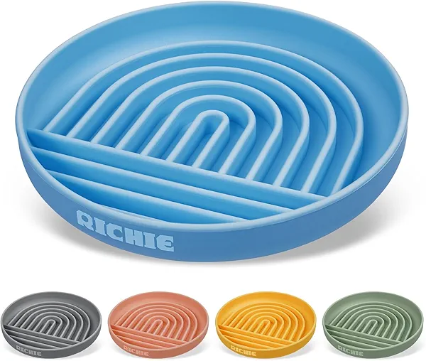 RICHIE Slow Feed Dog Bowl, Anti-Gulping, Durable Silicone, Safe for Small to Large Breeds, Blue