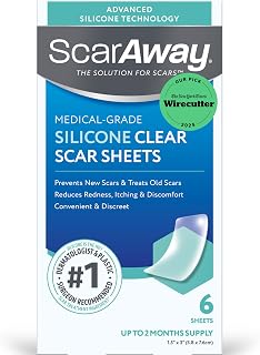 ScarAway Advanced Clear Silicone Scar Sheets, Medical Grade Silicone Strips (1.5" x 3") Scar Treatment and Prevention for Surgical, Burn, Body, Hypertrophic & Keloid Scar Treatment, 6 Clear Sheets