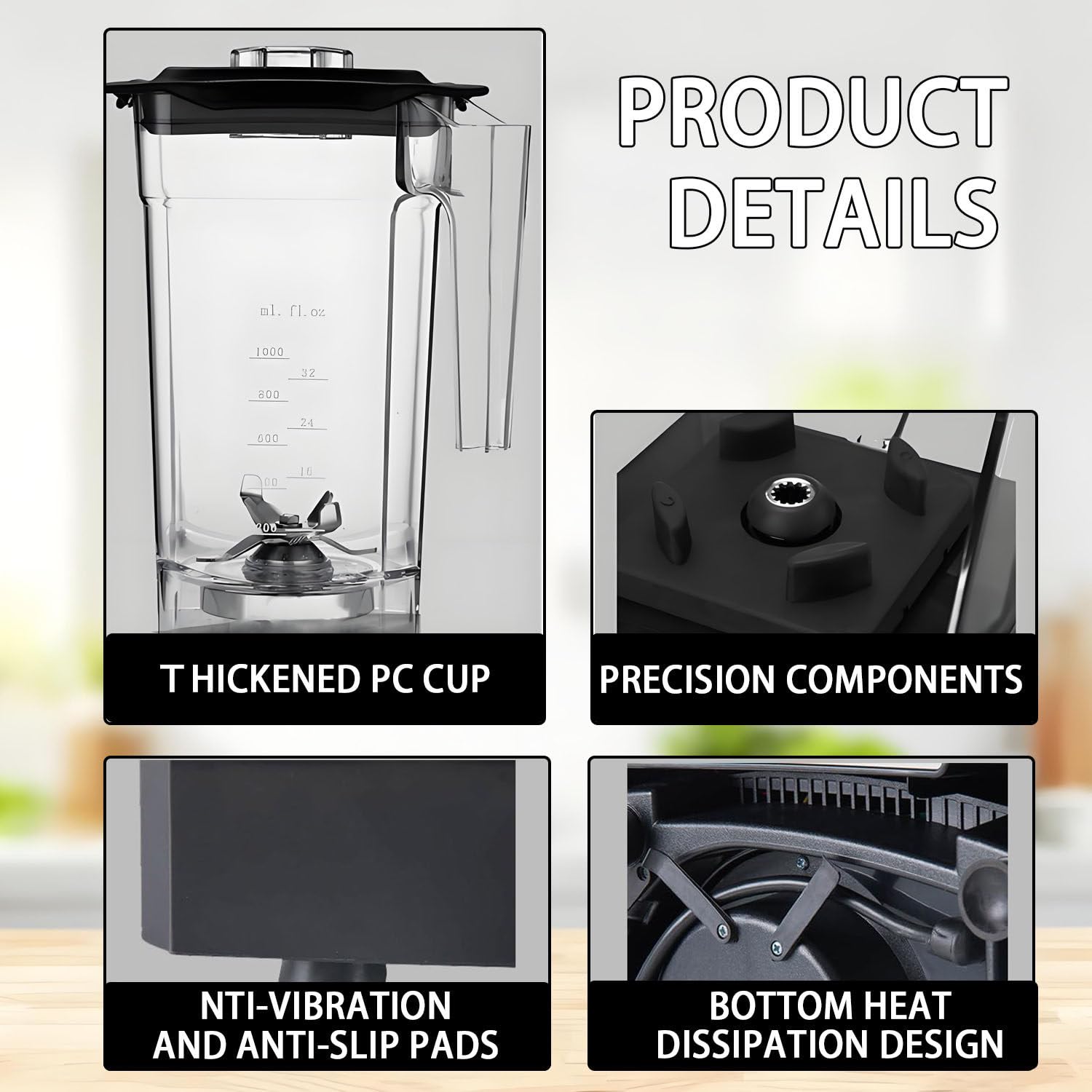 Potente batidora para Batidos, batidora al vacío de 2200 W, 5 velocidades, autolimpieza, batidora de Alta Velocidad de 17000 RPM, Ideal para triturar Hielo, Preparar Batidos y Smoothies. 220V