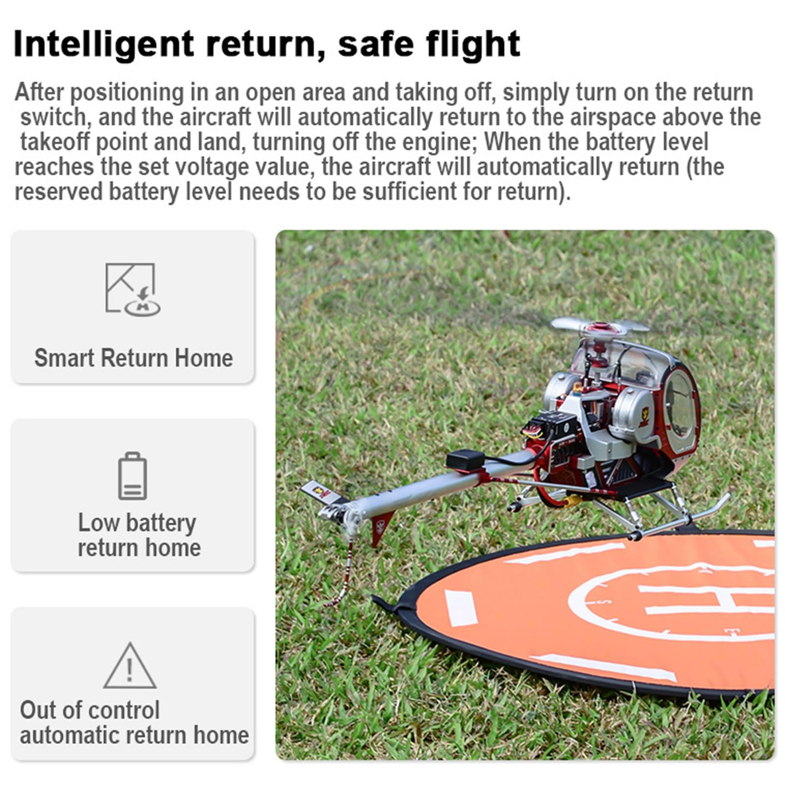 RC-Hubschrauber, 300C PRO 2.4 GHz 3-Blatt-Flybarless-RC-Hubschraubermodell mit 2 Akkus H1 Smart Flight Control GPS-Positionierung zu öffnendem Cockpit Militärflugzeugmodell(Red,Left-hand throttle)