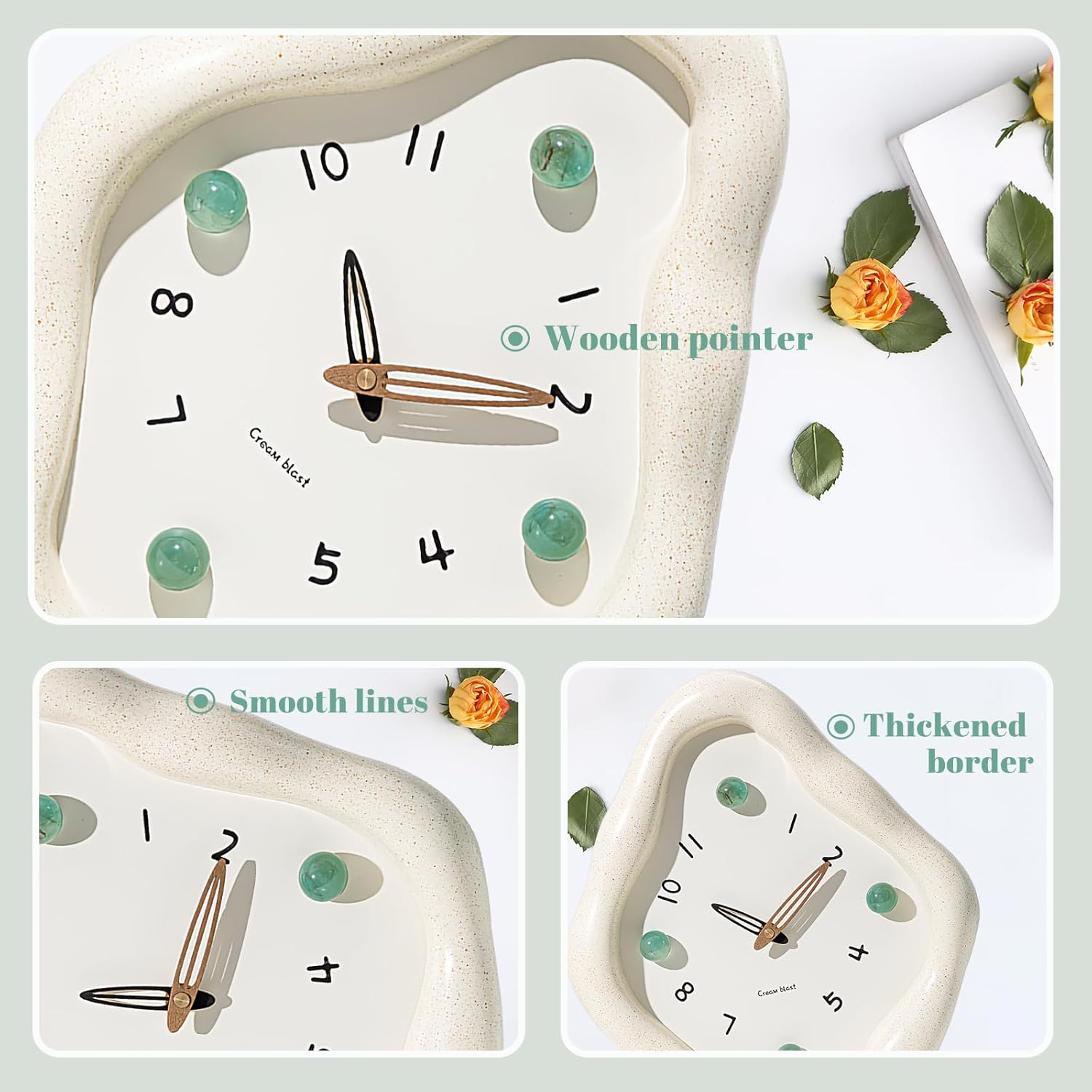 JUSTUP Wall Clock, 12 Inch Modern Wall Clock, Creative Rhombus Battery Powered Clock, Silent Clock Non Ticking for Office, Living Room, Home, Elegant Clocks for Bedroom Decorative (White)