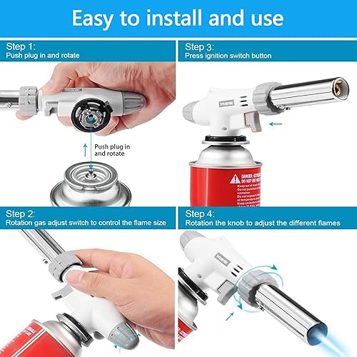 Miniatura 5 de Soplador de butano para cocina Antorchas culinarias originales japonesas para cocinar, llama profesional ajustable con soporte estabilizador para