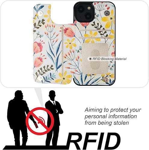 Miniatura 4 de HAOPINSH Funda tipo cartera para iPhone 13 con tarjetero y diseño floral de flores en la parte trasera, de piel sintética, con ranuras para