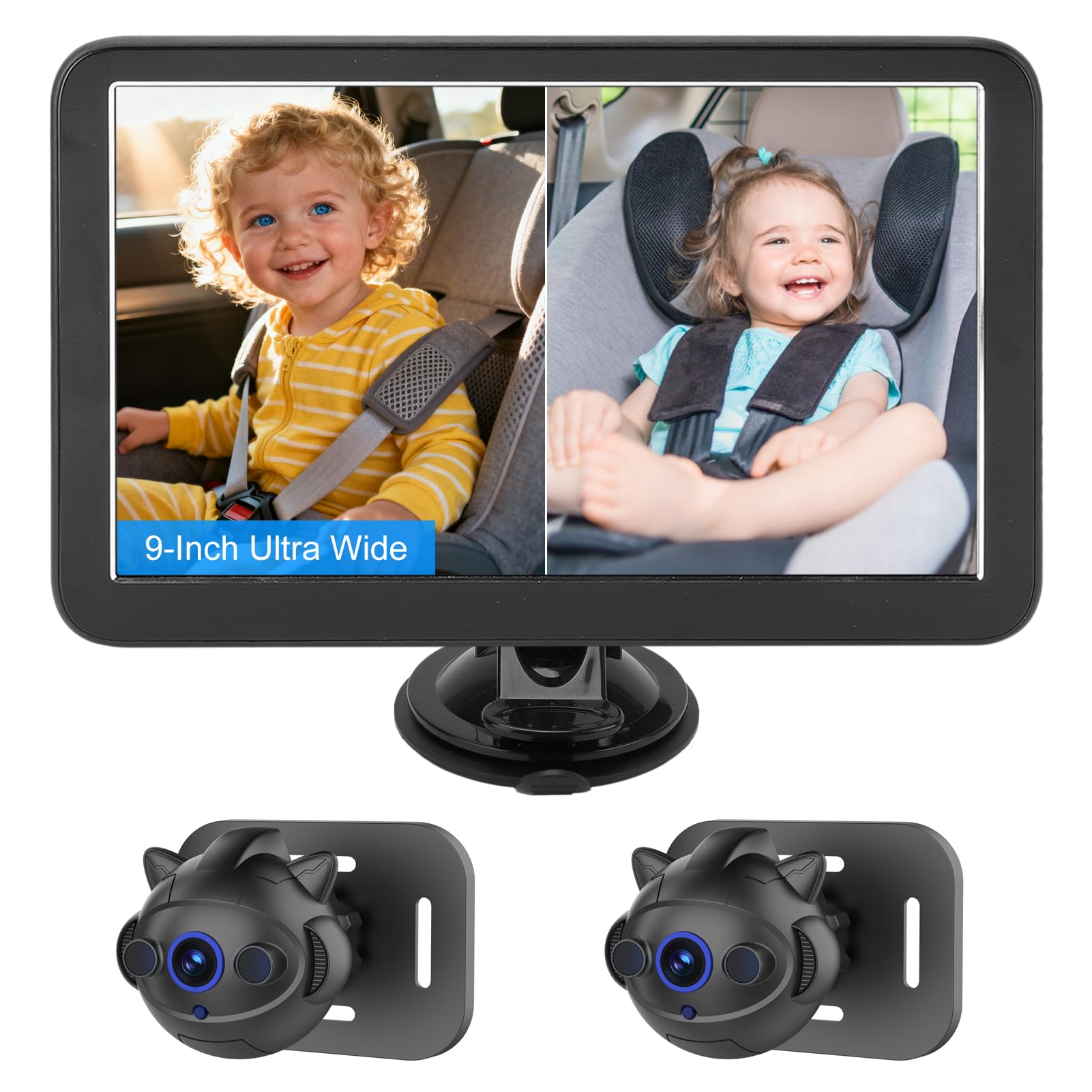 Kamera Samochodowa dla Dzieci 9 Cali 1080P Dwukanałowy Monitor dla siedzeń Ustawionych Tyłem do Kierunku Jazdy Dzieci Niemowlęta Zwierzęta ABS Rozmiar ekranu: 9 Cali