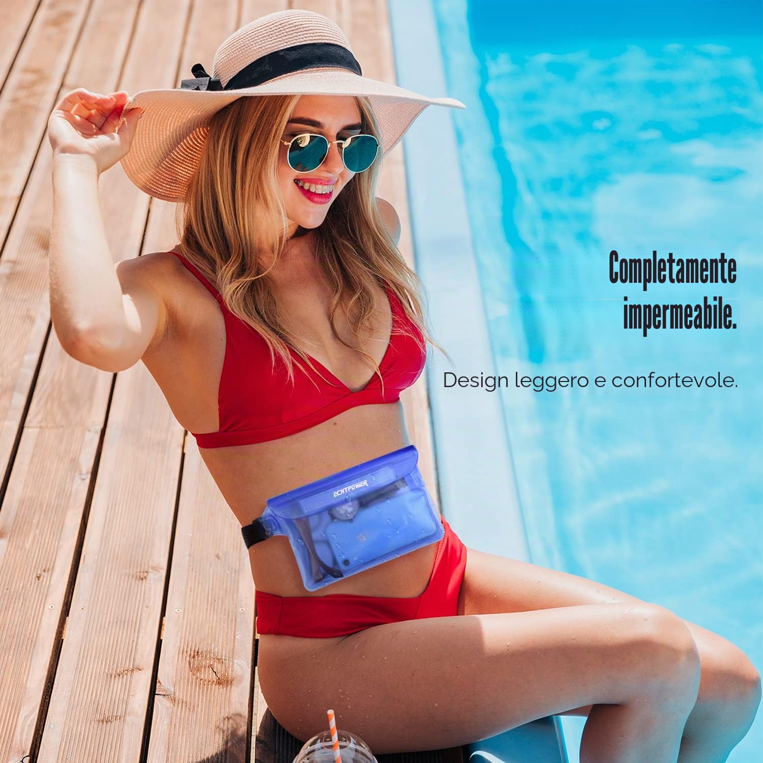 ECHTPower Borsa Impermeabile IPX8 [2 Pezzi], Marsupio Impermeabile con Tripla Protezione, Schermo Touch, Cintura Regolabile Estesa, Custodia Impermeabile per Mare,Subacqueo, Spiaggia, Barca, Cellulare