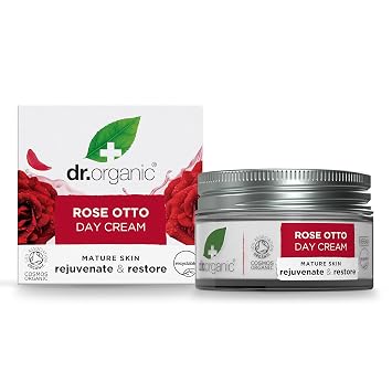 Dr. Organic Rose Otto Day Cream | Hydrates and Rejuvenates, Supports Healthy-Aging, Natural, Certified Organic, Paraben & SLS-Free, 50 mL / 1.7 fl oz