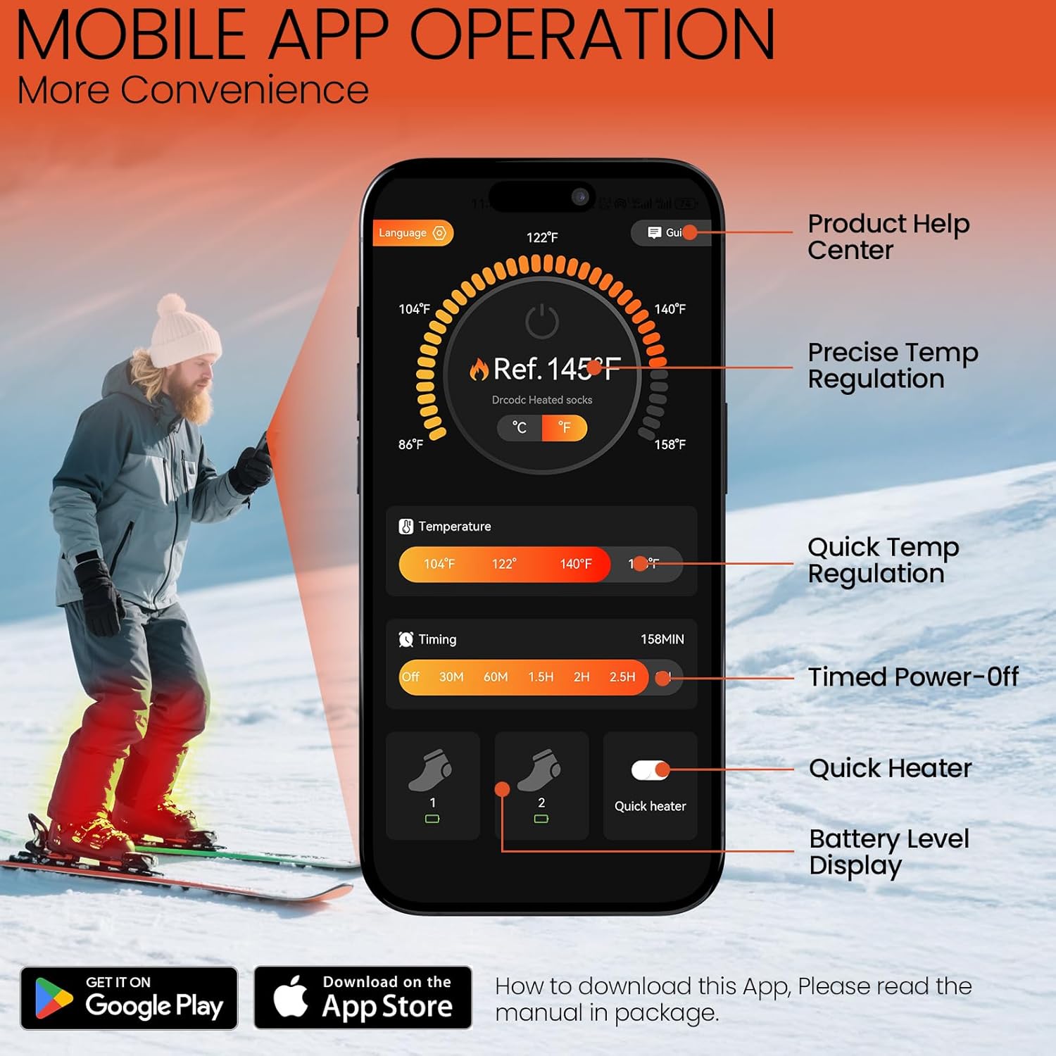 Merino Wool Heated Socks, 15-Hour Runtime & 145°F Heating, 8500mAh Rechargeable Electric Battery Operated Ski Socks with APP-Controlled for Men Women, Hunting, Camping, Winter - Image 5