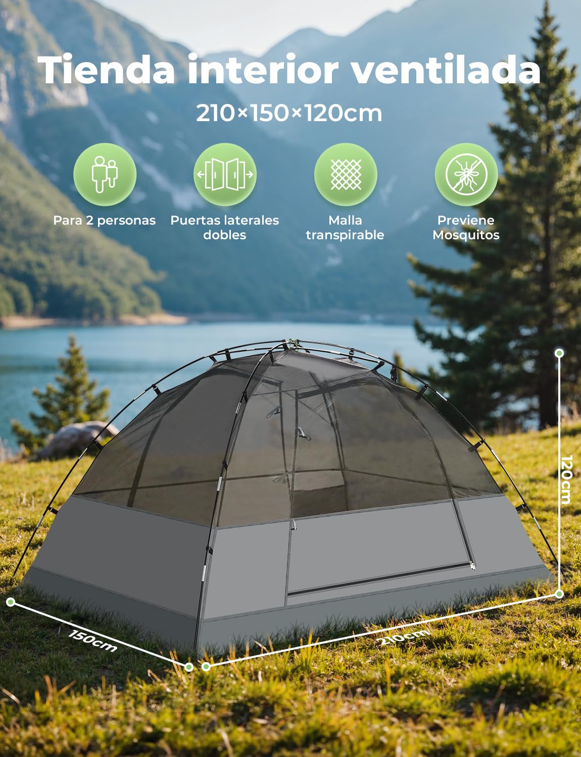 Tienda de Campaña Impermeable 2-3 Personas Doble Capa Portátil Ultraligera