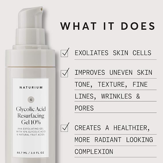 Naturium Glycolic Acid Resurfacing Gel 10%, AHA Exfoliating Gel with Natural Fruit Acids, 3.0 oz