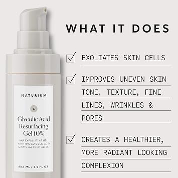 Naturium Glycolic Acid Resurfacing Gel 10%, AHA Exfoliating Gel with Natural Fruit Acids, 3.0 oz