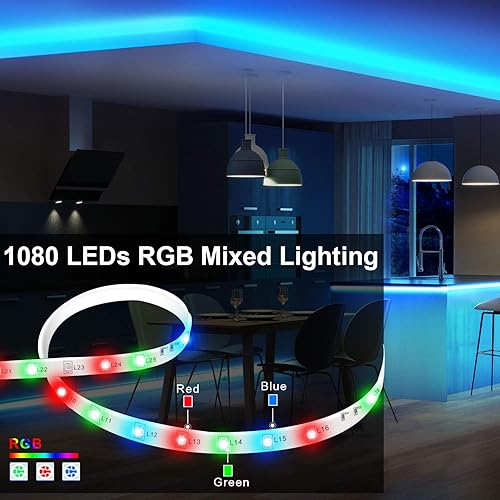 Miniatura 3 de ViLSOM LED Strip Lights 65.6FT 20M 1080LEDs with 44Keys Remote, LED Lights for Bedroom, Room, TV, Kitchen and Christmas Decorations, RGB SMD2835 LED