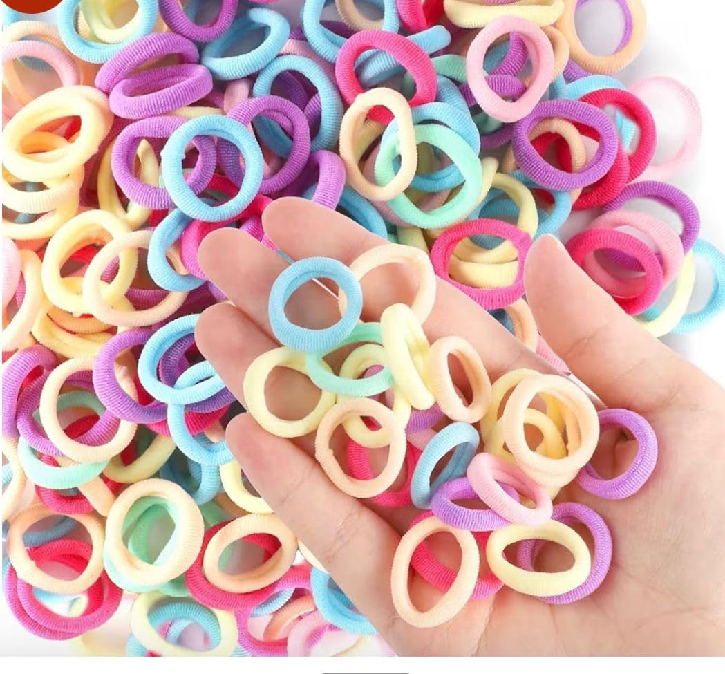 200 Pcs Baby Hair Ties for Girls and Kids Soft Premium Cotton Mini Elastic Rubber Bands Stretchable Non-Slip Small Ponytail Holder Tiny (Pastel Color) (2Pack of 100) (Light Color Multy)-picture-13