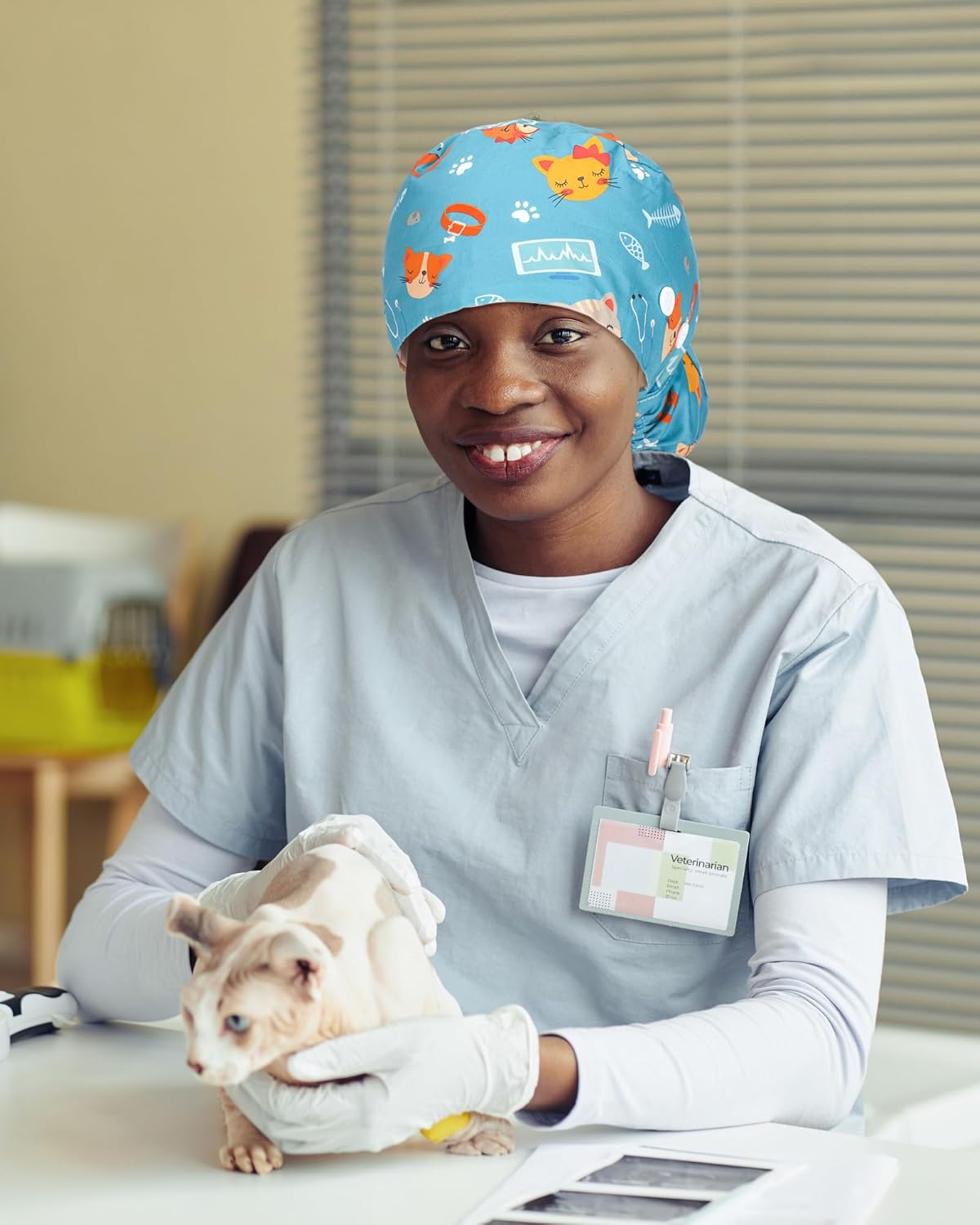 6 Pcs Satin Lined Scrub Caps Women Nurse Surgical Hat with Buttons Ponytail Working Adjustable Shower Caps Tie Back - Image 4