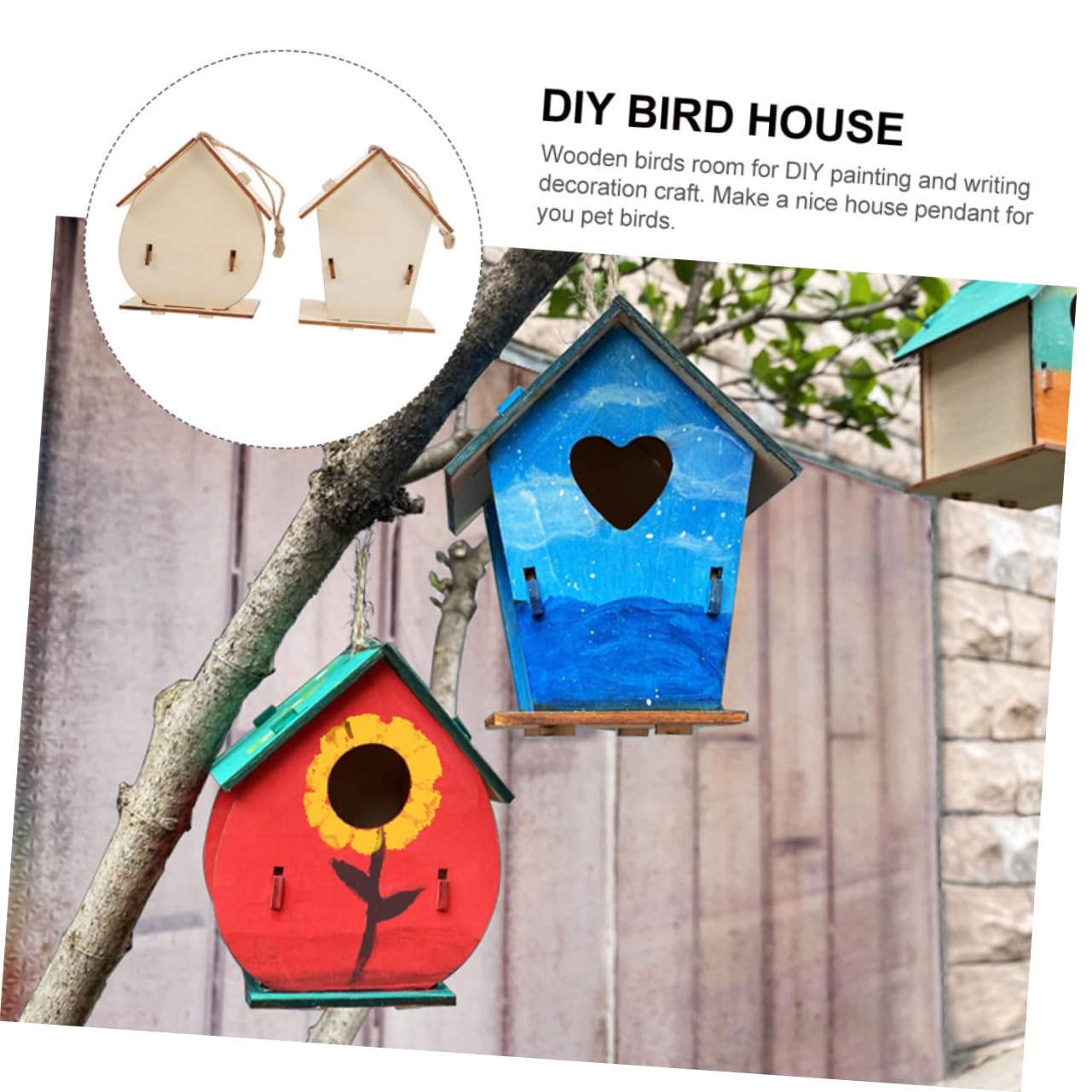 Yardwe 1 Juego Casa de Madera Pintar Pájaros Diy Manualidades Creativas Decoración de Jardín y Fiesta