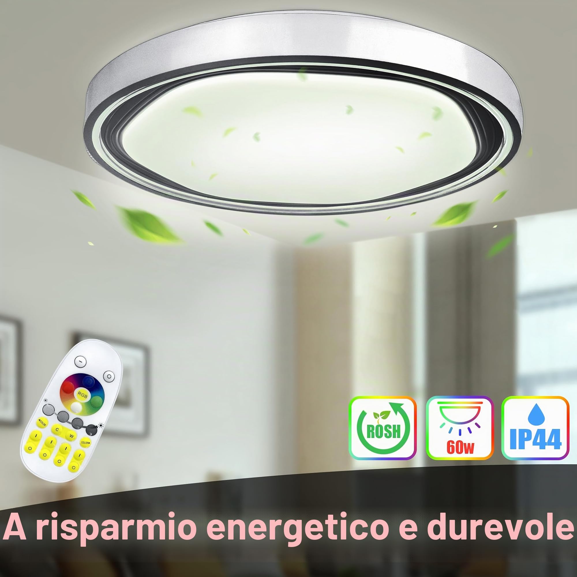 YRHome 60W Lampada da soffitto LED Lampada da soffitto in acrilico Ø50CM Dimmerabile RGB con telecomando 2800-6500K Illuminazione da soffitto creativa rotonda per camera da letto, soggiorno, cucina