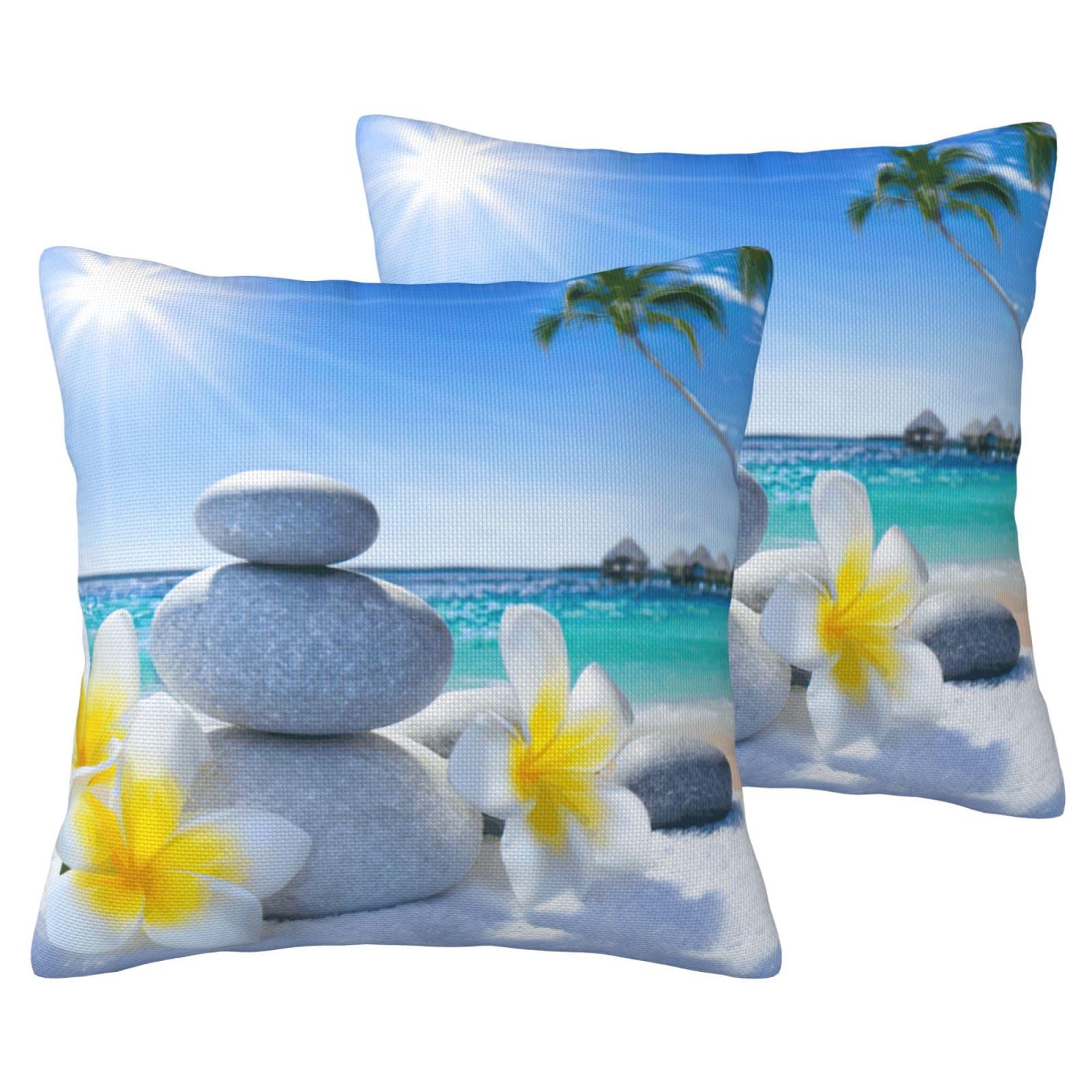 Housse de coussin fleurs tropicales déco canapé lit motif pierre zen EdWal