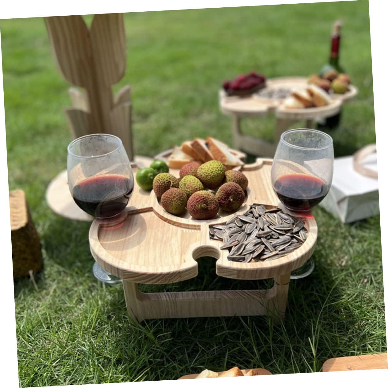 Wooden Folding Picnic Table for Outdoor Wine and Fruit Storage Portable Multi-Function Beach Desk for Camping BBQ and Picnics Lightweight Design Easy Carrying