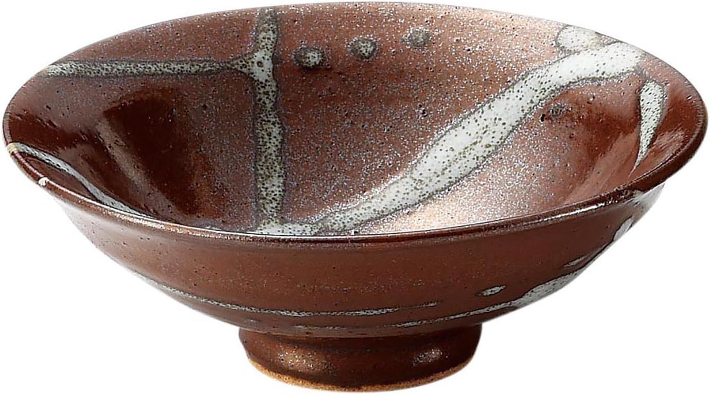 三陶(Santo) Santou Banko Ware 16192 Flat Rice Bowl, Brown, Candy Glaze, Diameter 5.3 inches (13.5 cm)