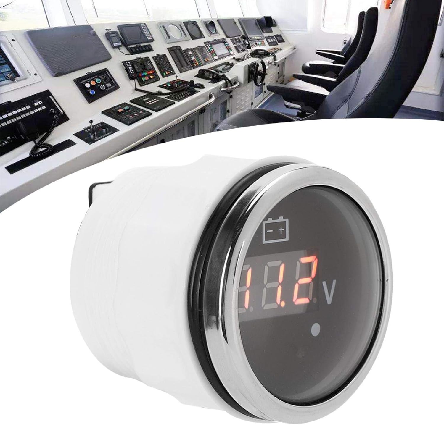 2 Digital Volt Gauge,Voltage Meter,2in Battery Voltage Gauge LED Digital Display IP67 Waterproof Smart Alarm Universal for Boat Auto(Black)