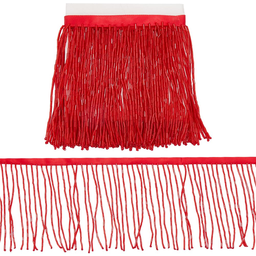 1 iarda 4.09 pollici Rosso Perline Frangia Passamaneria Perline di Vetro Nappa Larga Scintillante Treccia Passamaneria Nastro Decorativo Vintage Catena In Poliestere per Cucire Realizzare Ac