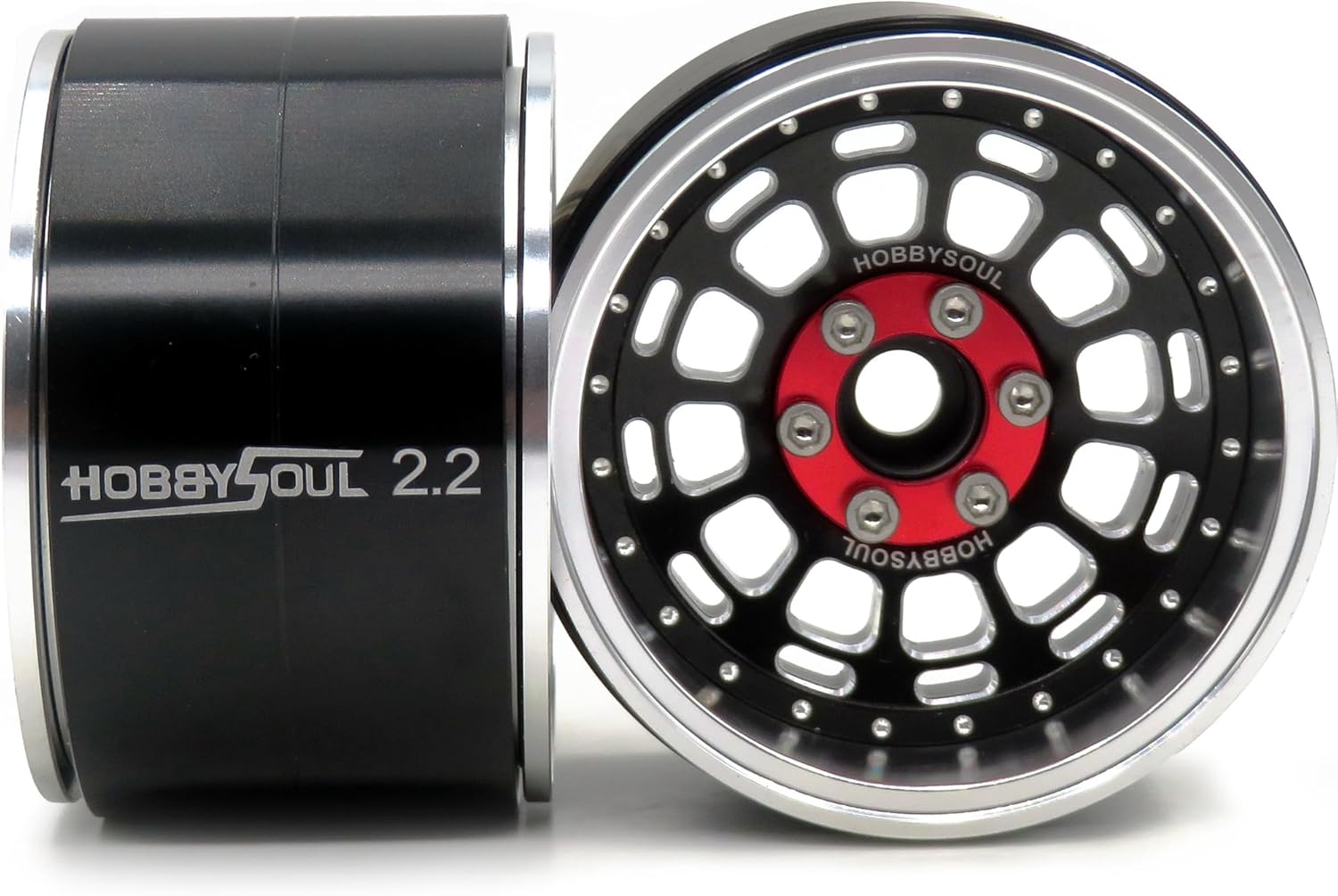 HOBBYSOUL 2.2 Beadlock Wheels Adjustable offsets 2.2 Rims Wide 40mm Silver Black color For RC 1/10 Crawler Gen8 Everest gen 7 Pro / SCX10 Capra / TRX4 AMG 6x6, (4-Pack)