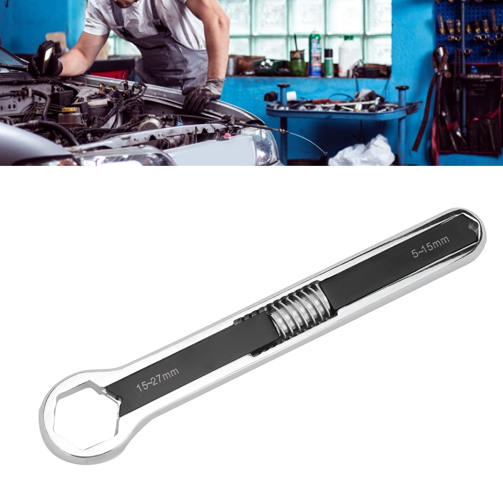 Llave de Extremo Abierto Ajustable Apertura de Cabeza Grande 15-27 Mm Apertura de Cabeza Pequeña 5-15 Mm Llave Inglesa Multifunción Sólida Llave Inglesa Herrajes de Acero Aleado Herramientas Manuales