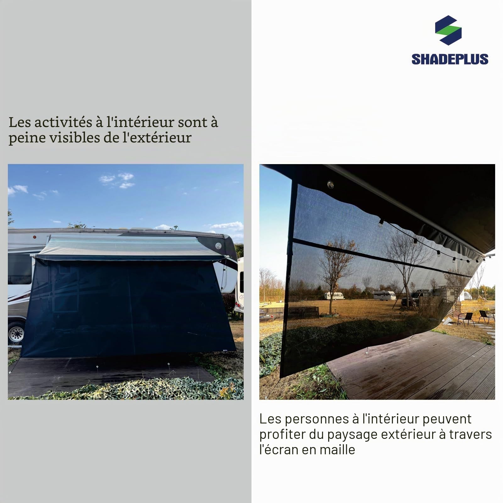 Pare-soleil pour camping-car - Paroi latérale en maille noire - Partie latérale universelle pour caravane - Protection UV et brise-vue
