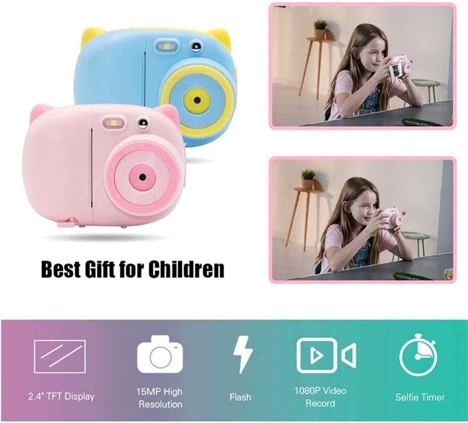 Kids Selfie Camera, Christmas Birthday Gifts for Boys Girls Age 3-12, HD Digital Video Cameras for Toddler, Portable Toy for 3-12 Year Old Boy with 32GB SD Card(Pink)