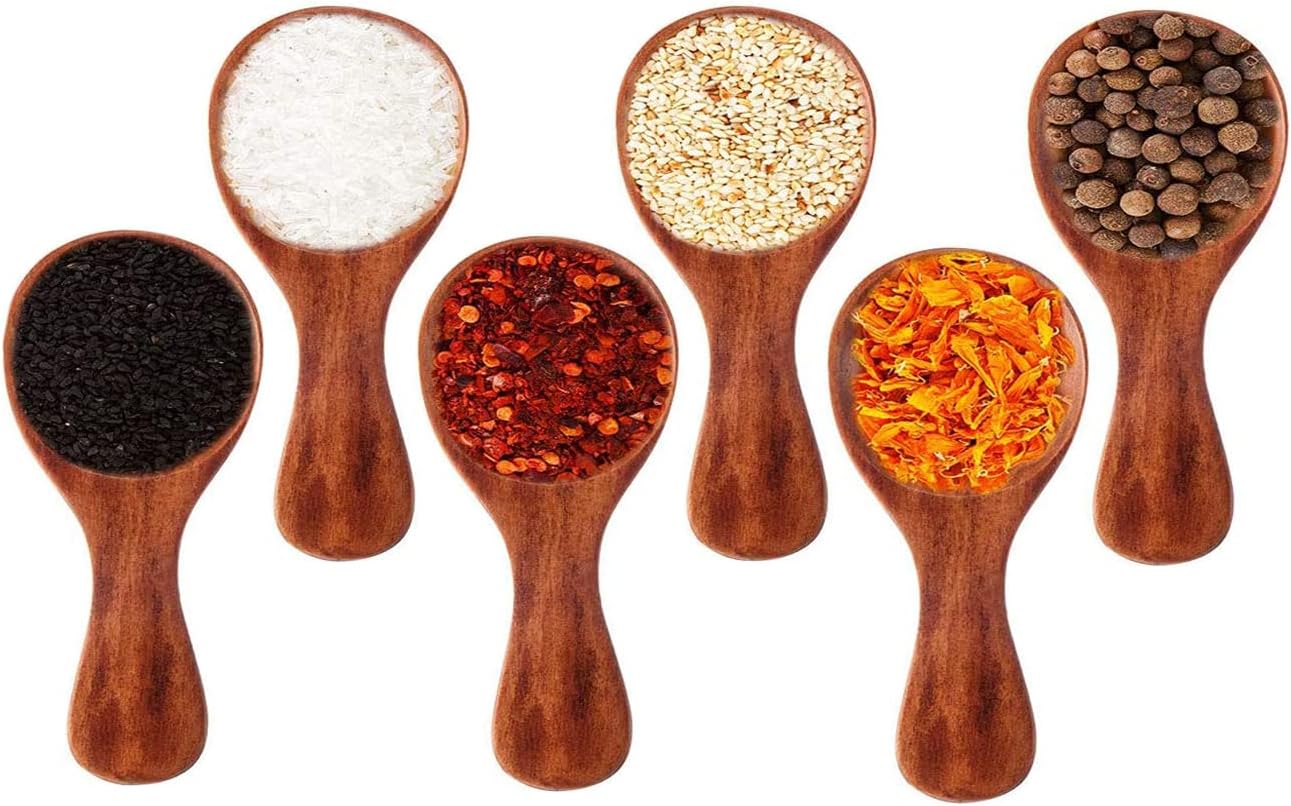 Craftland Wooden Spice/Masal Small Spoon For Tea Coffee Sugar Condimants & Small Containers/Jar (Set Of 6 (Brown)), 7.7 Cm