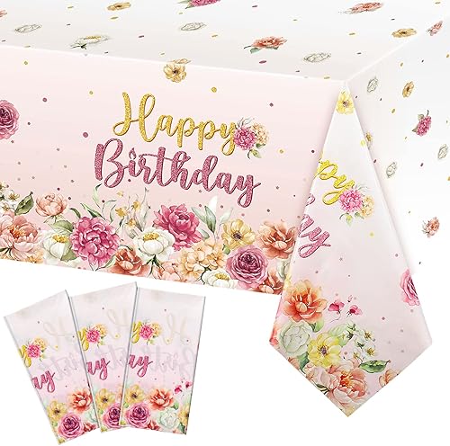 Mantel de plástico para fiesta de cumpleaños 3 piezas diseño floral color rosa desechable rectangular rosa para decoración de fiesta de cumpleaños