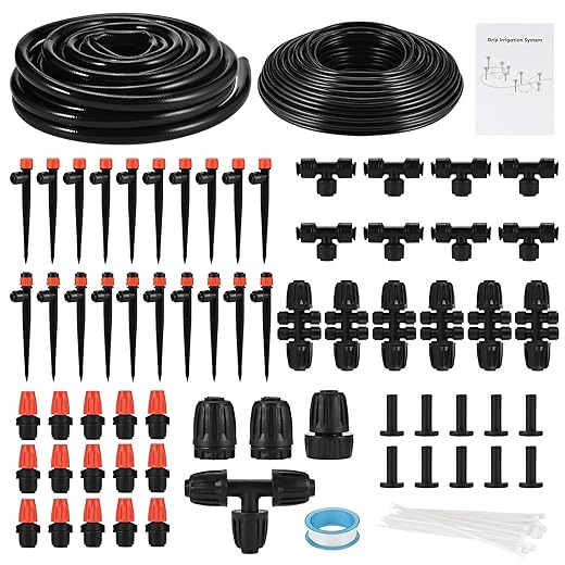 Complete 234FT Drip Irrigation System with 87 Quick Connectors - Automatic Sprinkler Kit for Lawn, Raised Bed, Greenhouse & Plant Watering. Includes 1/4'' Tubing, Drip Emitters, & Connectors