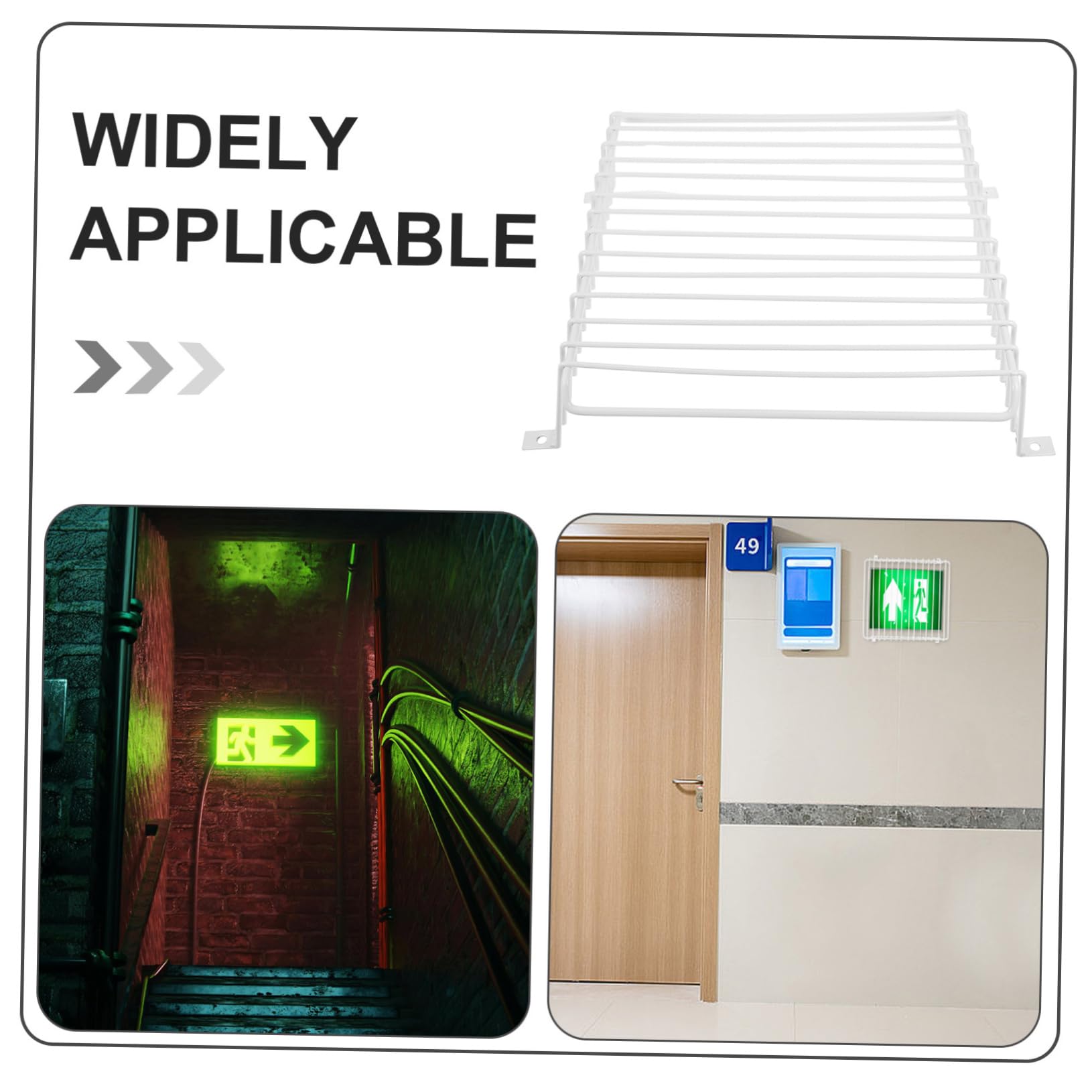 Protector de Luz de Salida de Emergencia de Hierro Blanco | Cubierta de Alambre para Señalización, Uso Interior y Exterior, Ayuda a Evitar Intrusión Animal