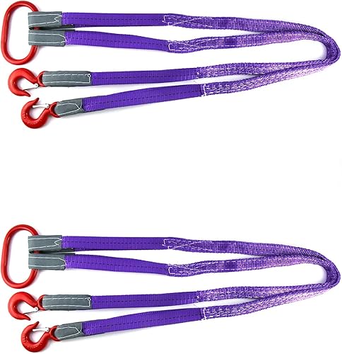 Miniatura 7 de QWORK Correas de elevación con ganchos, 5 pies, capacidad de 4409 libras, paquete de 2 correas de poliéster, correas de aparejo moradas para