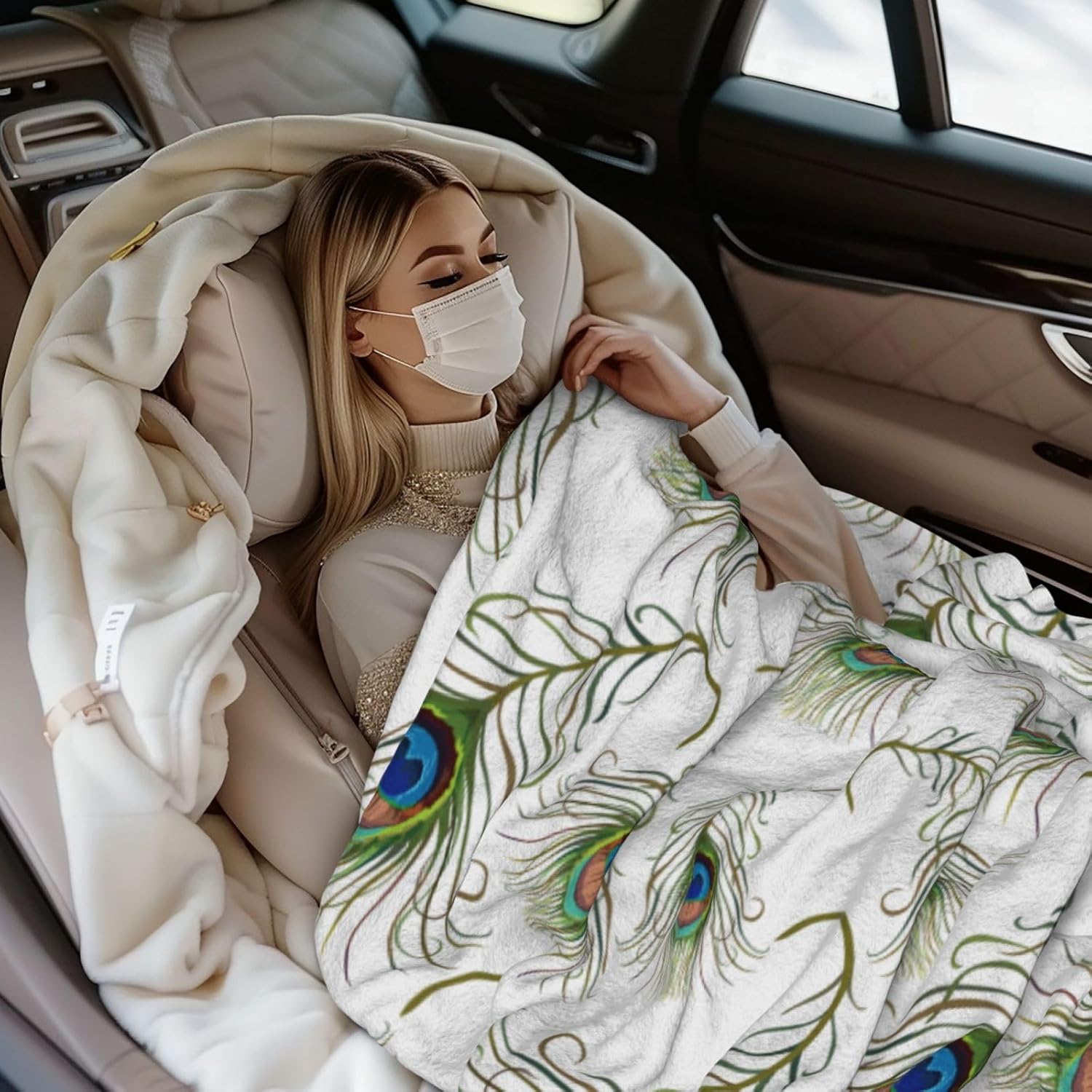 Peacock Feathers Throw Blanket for Bed Sofa Couch Beautiful Feather Fleece Blankets Lightweight Soft Cozy 50"x40" - Image 6