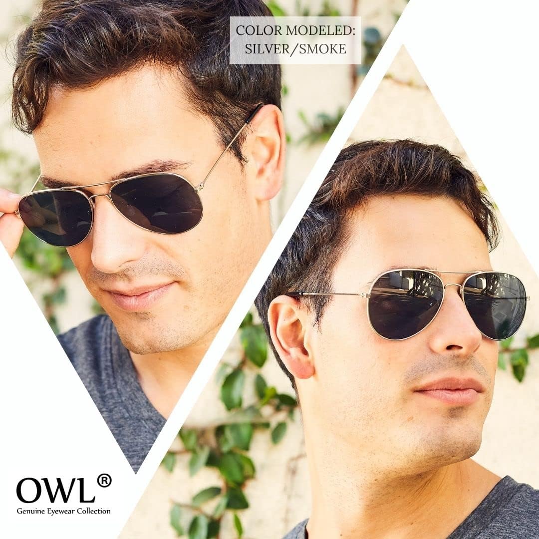 OWL 12 Pack Aviator Sunglasses Mirrored Lens, Womens Mens Wholesale Eyewear with Black, Silver, Gold Frames