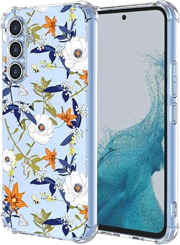 OEURVQO Funda para Galaxy A54 5G Samsung A54 5G, Patrón de Flores Florales Transparente TPU Suave Parachoques Resistente a Golpes Anti-Rayones Funda