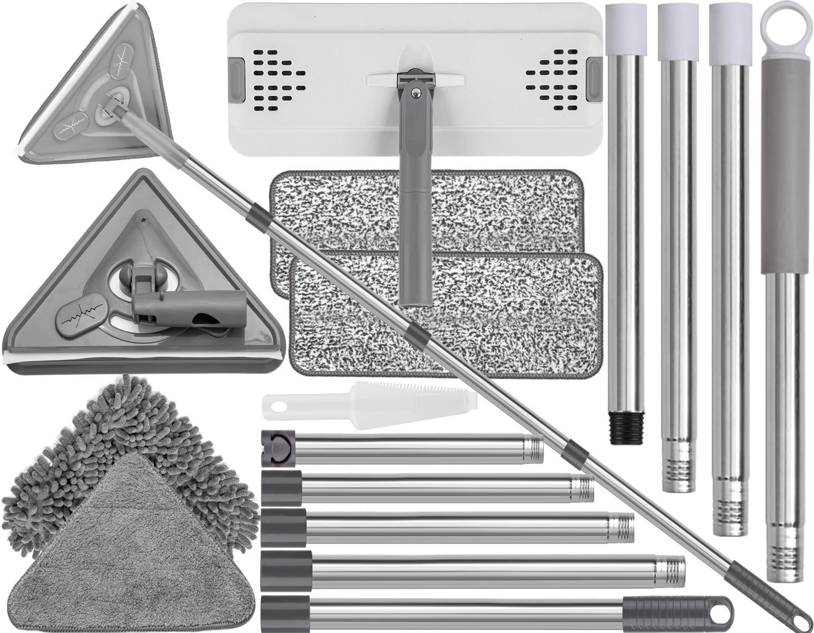 Photo 1 of Mops for Floor Cleaning with 57" Long Handle, Wall Cleaner Mop with 84'' Handle, 2 Reusable Pads, Wet and Dust Mopping for Hardwood, Laminate, Tile Floor, Wall, Ceiling, 7Pcs Gray