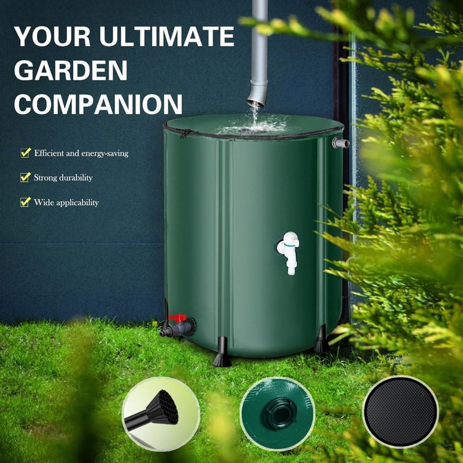 Barriles de Lluvia para jardín con Grifo y Tapa con Cremallera, Sistema de recolección de Agua de Lluvia Plegable de 50-250 L, Tanque de Almacenamiento de Agua portátil de PVC, para riego de Jard 50L