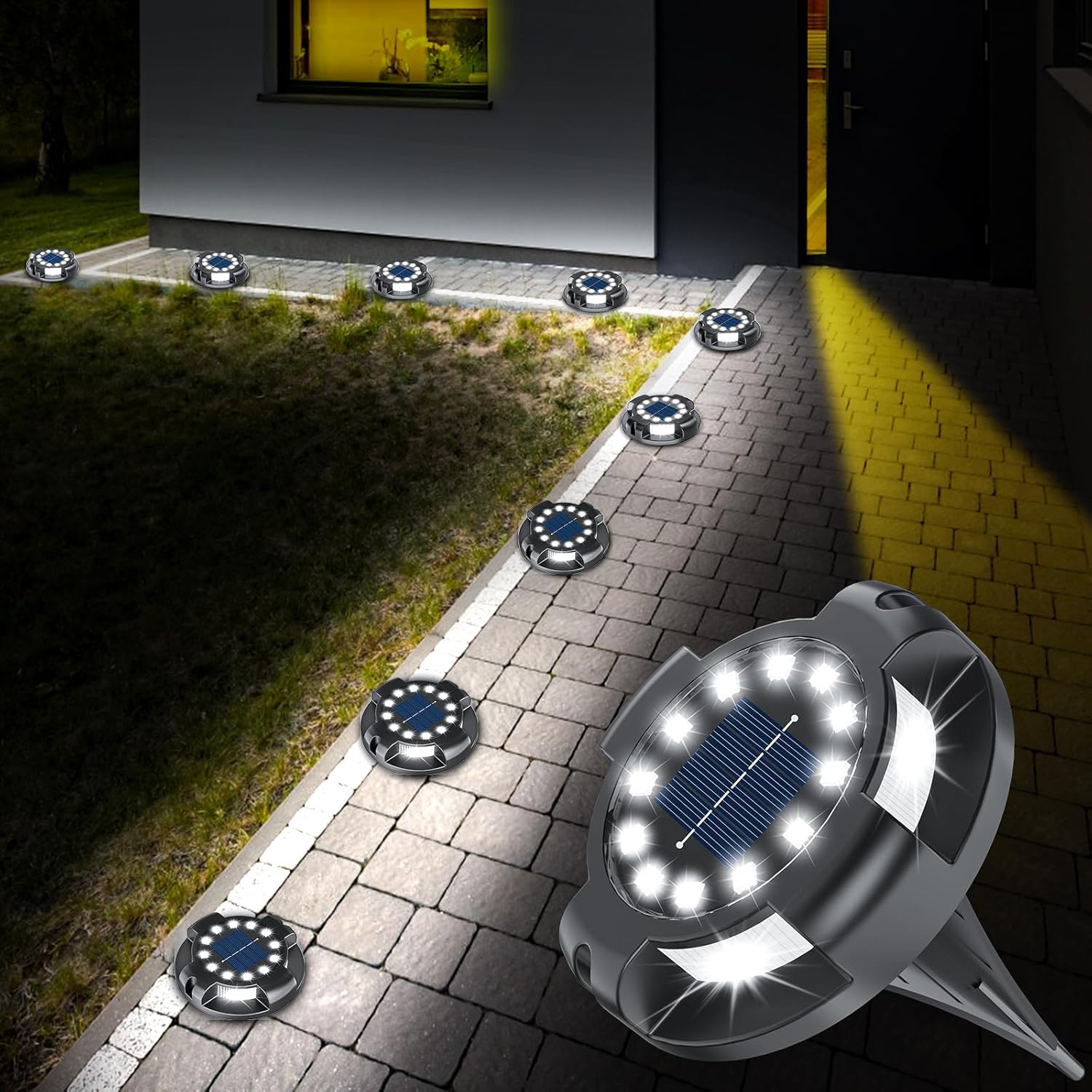 Solar Pathway Lights Outdoor 12 Packs, Bright White 16 LEDs Solar Ground Lights Walkway Lights with Side Light, Waterproof Solar Deck Light for Yard Walkway Garden Poolside Driveway Decorations