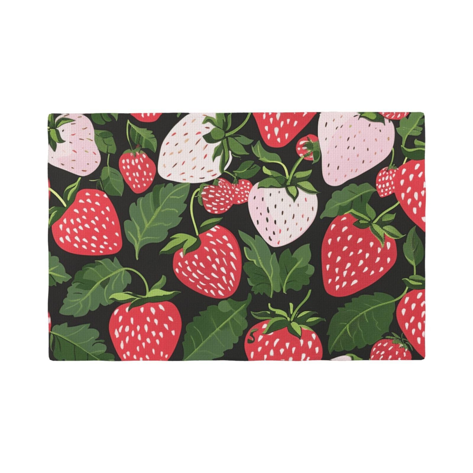 Strawberry Print Print Placemats Set, Heat Resistant Washable Placemat 12x18in Table Mats for Party Kitchen Dining Table Decoration Indoor Outdoor, Six Piece