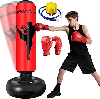 Ninonly Saco Boxeo Niños 160cm con Guantes y Bomba Punching Ball Boxeo Niño Ideal Karate, Kickboxing, Equipo de Boxeo, Saco de Boxeo para Niños Niños y Niñas