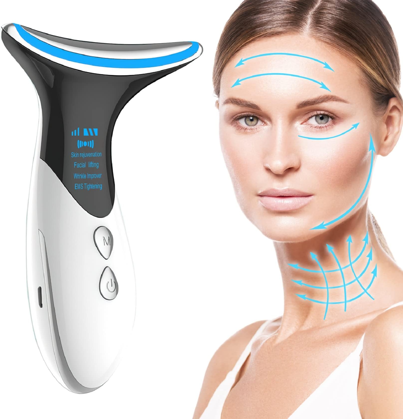 Face Neck Massager, 4 in 1 Face Lift Device Double Chin Lift Machine, Anti-Aging Facial Massager for Face, Eye, Neck, Reduce Fine Lines Smooth Wrinkles