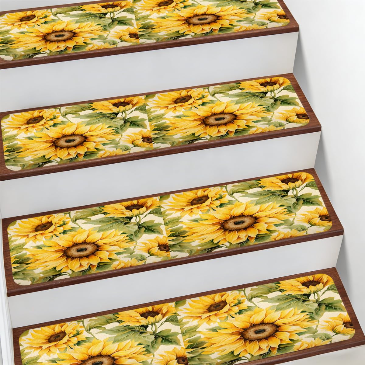 Alfombras para escaleras Mexpekil 7.8x30" antideslizantes rústicas de girasoles