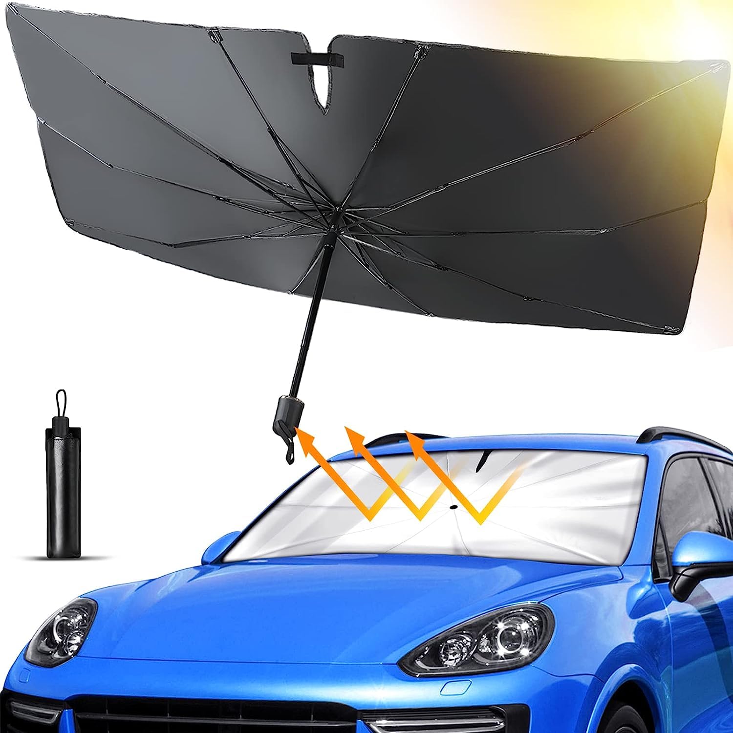 Parasol Coche Delantero, Protector Solar para Luna Delantera para VehíCulo ProteccióN Anti Rayos UV, para Coche Parasoles Cubierta de Parabrisas Plegable para Coche Medio/Grande (125 x 65 cm)
