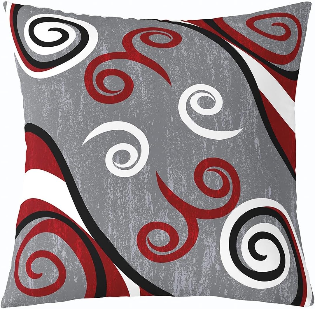 Modern Retro Creative Lines Double Sides Print Pillow Cover for Sofa Couch Chair,Abstract Swirls Throw Pillow Case Cover,Red Gray White Geometric Single Pack Cushion Cover Room Decor,24"x 24"