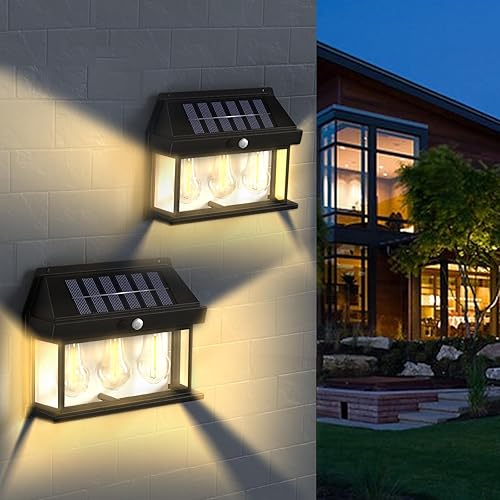 RUWQ 2 luces solares de montaje en pared, sensor de movimiento, luces al aire libre con 3 modos de iluminación del atardecer al amanecer, IP65,