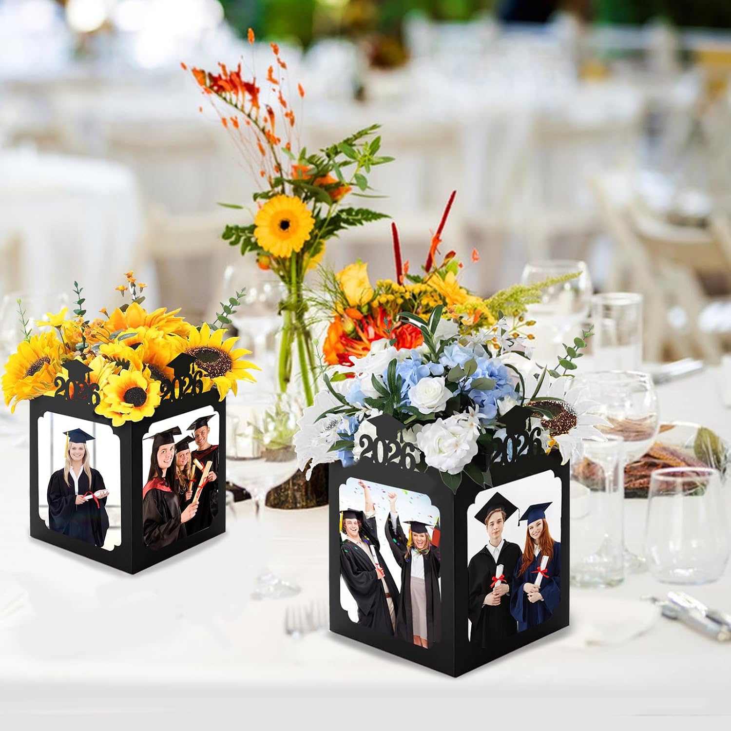 6Pcs Graduation Centerpieces for Tables 2026: Photo Centerpieces for Tables Picture Frame Holders Grad Party Favors Gift Picture Table Box Photo Props Frame for Congrats Grad Decorations