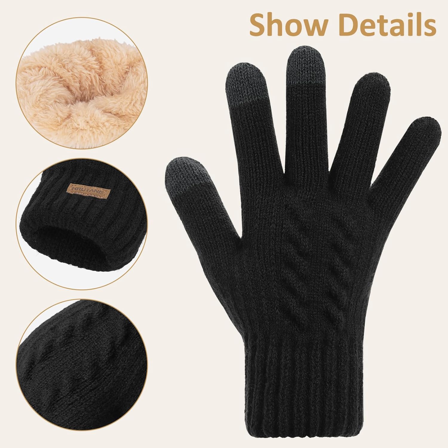 Womens Winter Gloves Cold Weather Warm Knit Touchscreen Fingers Elastic Cuff Soft Lining Thermal Dual Layer Glove - Image 3