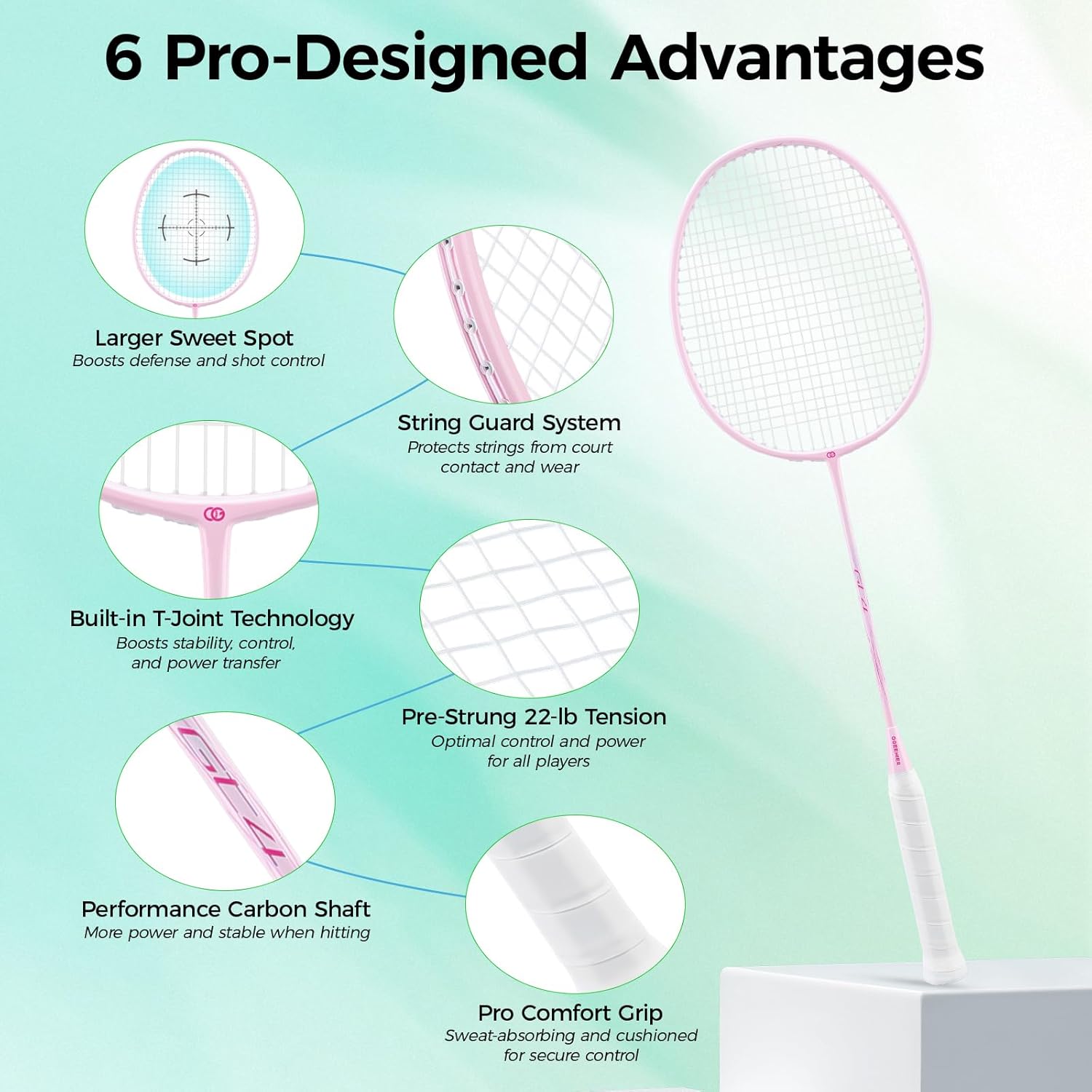 OGEENIER 3U Badminton Racket Set, 2-Pack & 4-Pack Lightweight Badminton Rackets for Beginner for Recreational Play & Training, Aluminum Frame with Carbon Fiber Shaft
